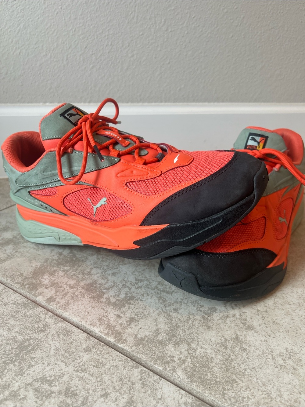 Puma Men’s Coral Orange & Sage Green RS-X Sneakers R system - Picture 2 of 8